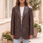 Women's Oversized Faux Leather Blazer — cropped on-model hero