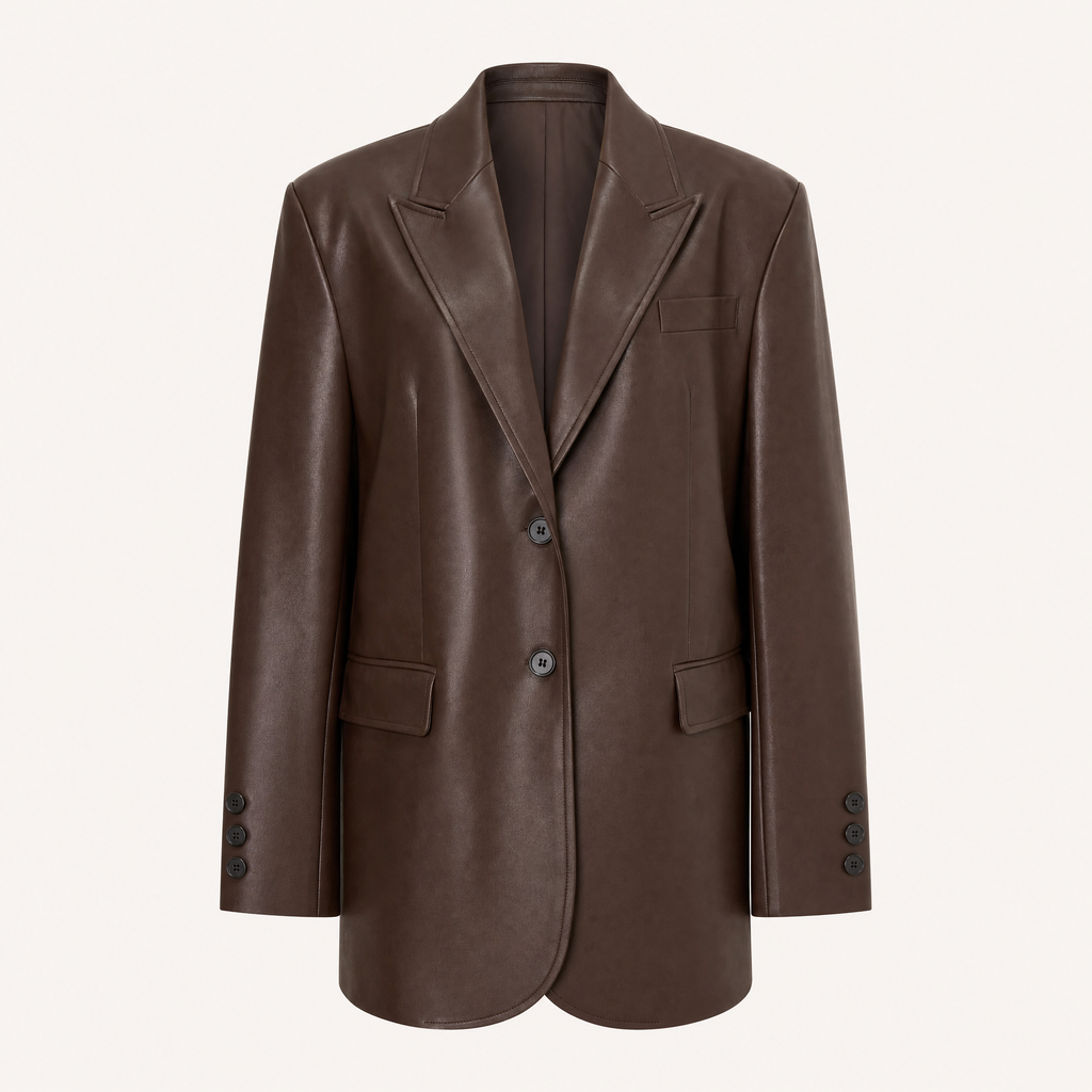 Women's Oversized Faux Leather Blazer — Brown — front product