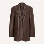Women's Oversized Faux Leather Blazer — Brown — front product