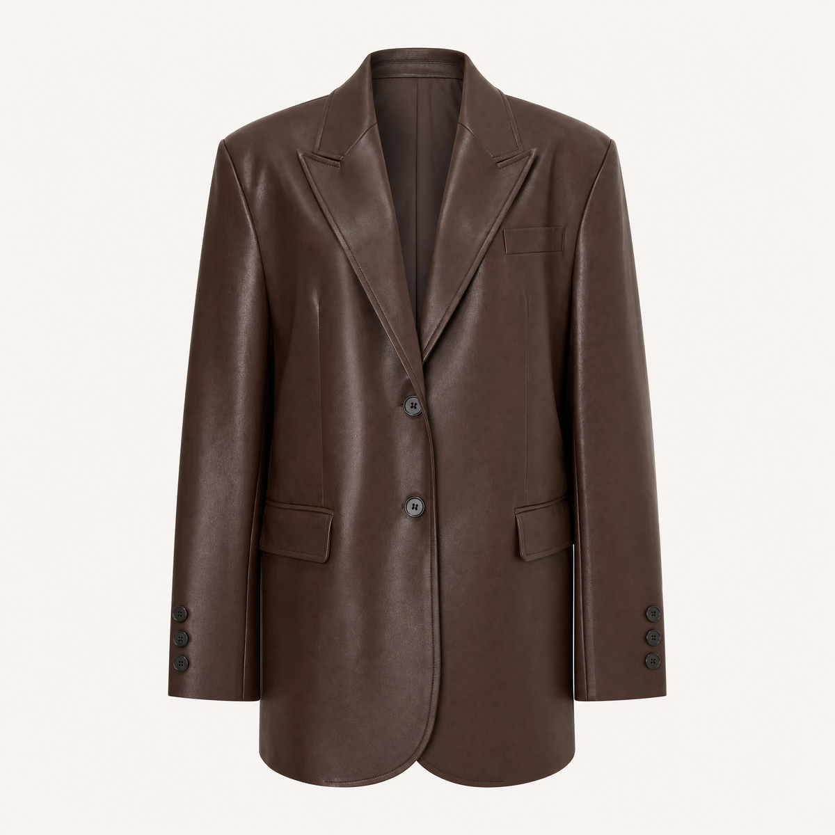 Women's Oversized Faux Leather Blazer — Brown — front product