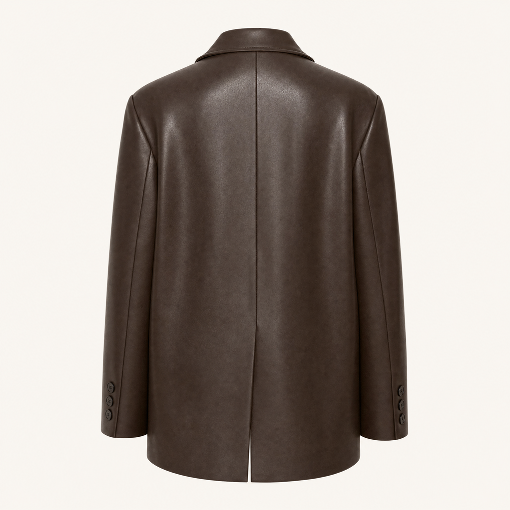 Women's Oversized Faux Leather Blazer — Brown — rear product