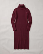 Women's Button-Detail Ribbed Turtleneck Midi Dress in Burgundy — product front
