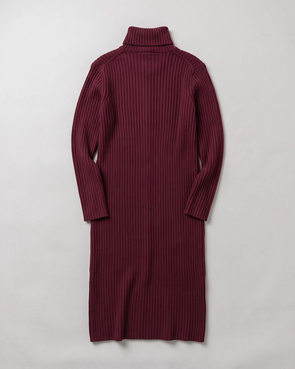 Women's Button-Detail Ribbed Turtleneck Midi Dress in Burgundy — product back