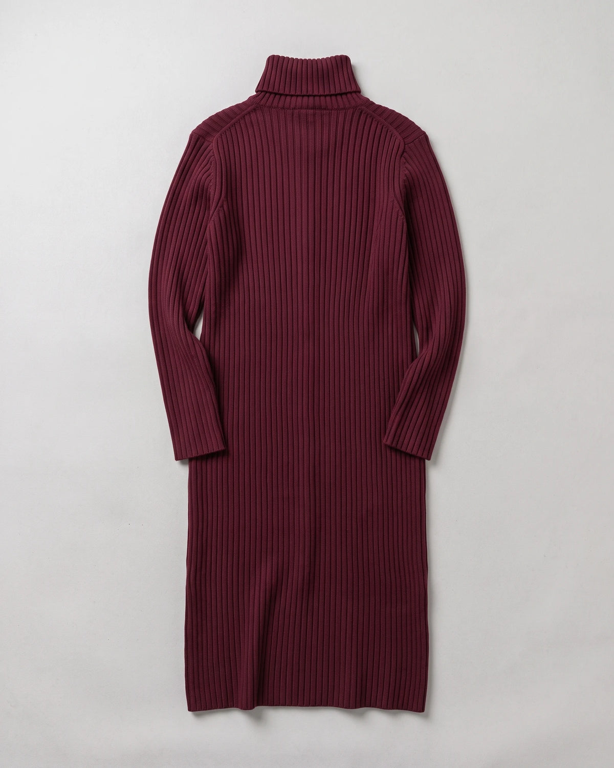 Women's Button-Detail Ribbed Turtleneck Midi Dress in Burgundy — product back
