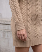 Khaki cable-knit turtleneck sweater dress — detail b