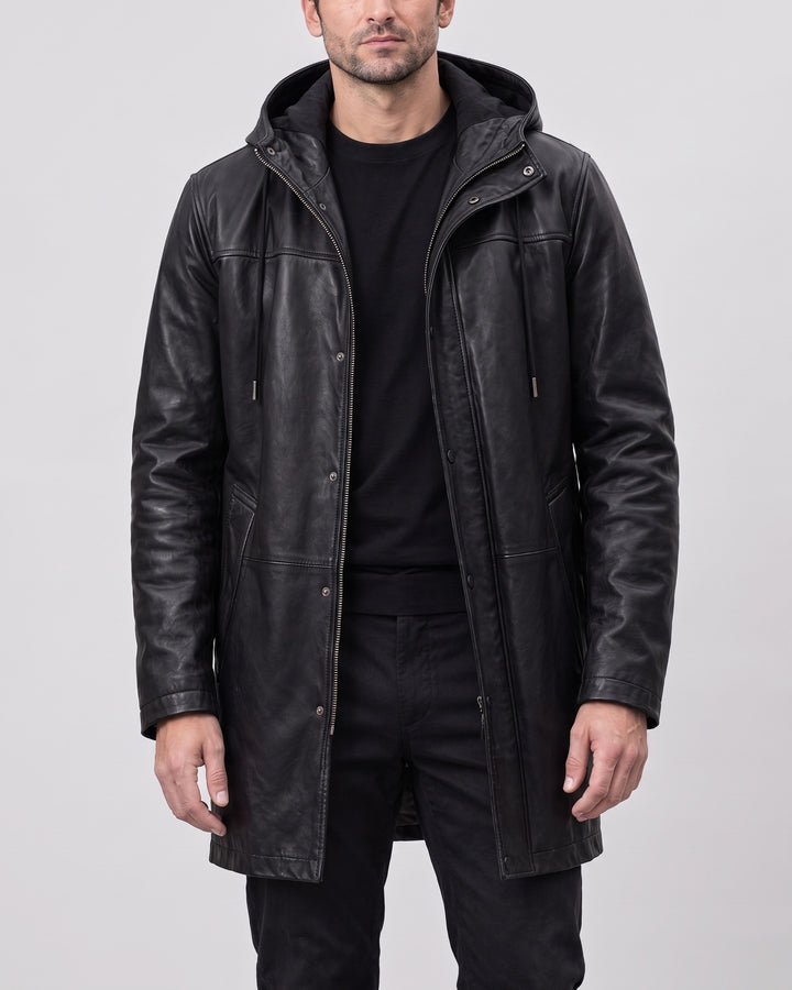 Men's Ari Hooded Anorak — Jacket — Black on light gray background