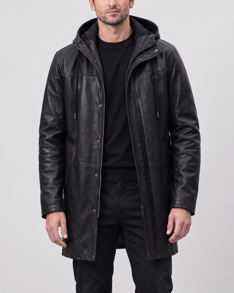 Men's Ari Hooded Anorak — Jacket — Black on light gray background