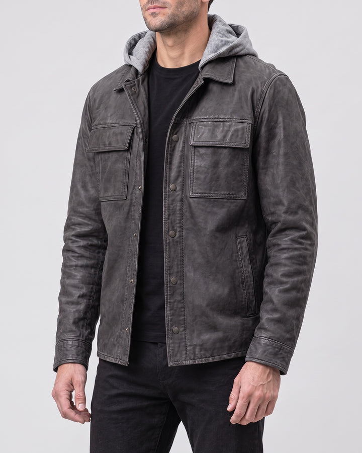 Men's Atlas Hooded Vintage Shirt Jacket — Charcoal on light gray background