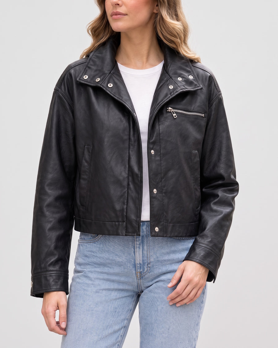 Women's Belle Cropped Lightweight Hooded Jacket — Black on light gray background