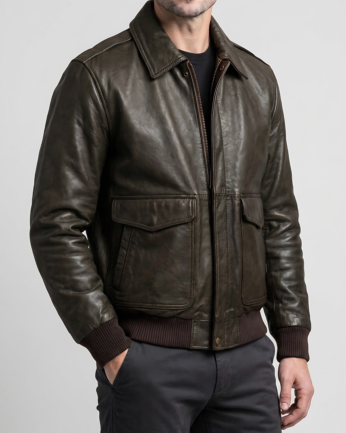 Men's Chris Big & Tall Leather Bomber Jacket