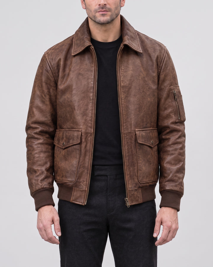 Men's Damian Vintage Bomber — Jacket — Brown on light gray background