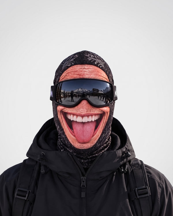 Funny Face Ski Mask – Adult Printed Stretch Balaclava — Tongue Out, catalog studio image