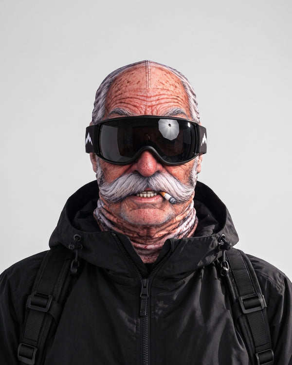 Funny Face Ski Mask – Adult Printed Stretch Balaclava — Mustached Grandpa, catalog studio image