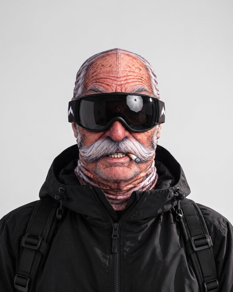 Funny Face Ski Mask – Adult Printed Stretch Balaclava — Mustached Grandpa, catalog studio image