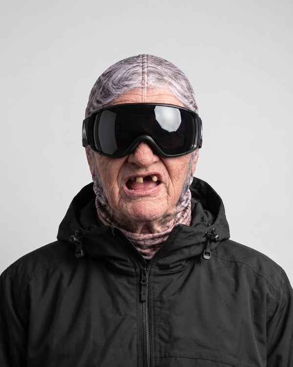 Funny Face Ski Mask – Adult Printed Stretch Balaclava — Gray-Haired Grandpa, catalog studio image