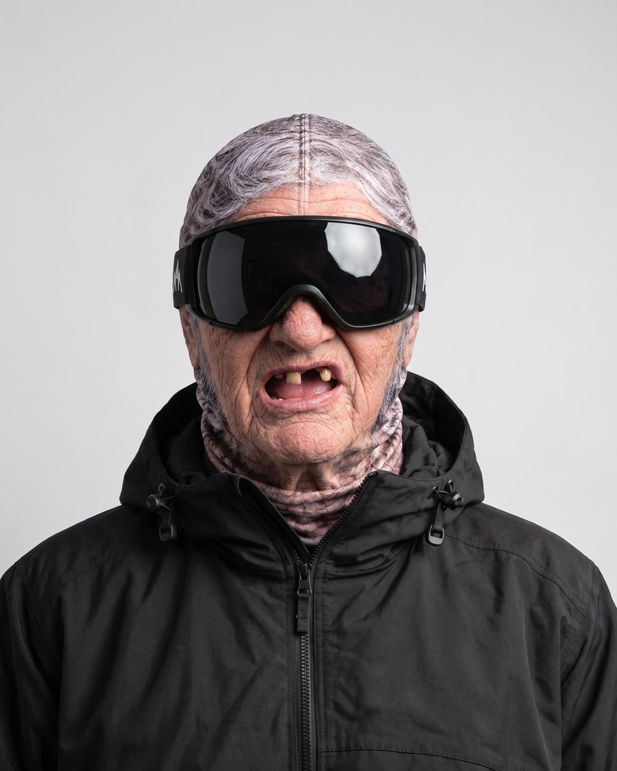 Funny Face Ski Mask – Adult Printed Stretch Balaclava — Gray-Haired Grandpa, catalog studio image
