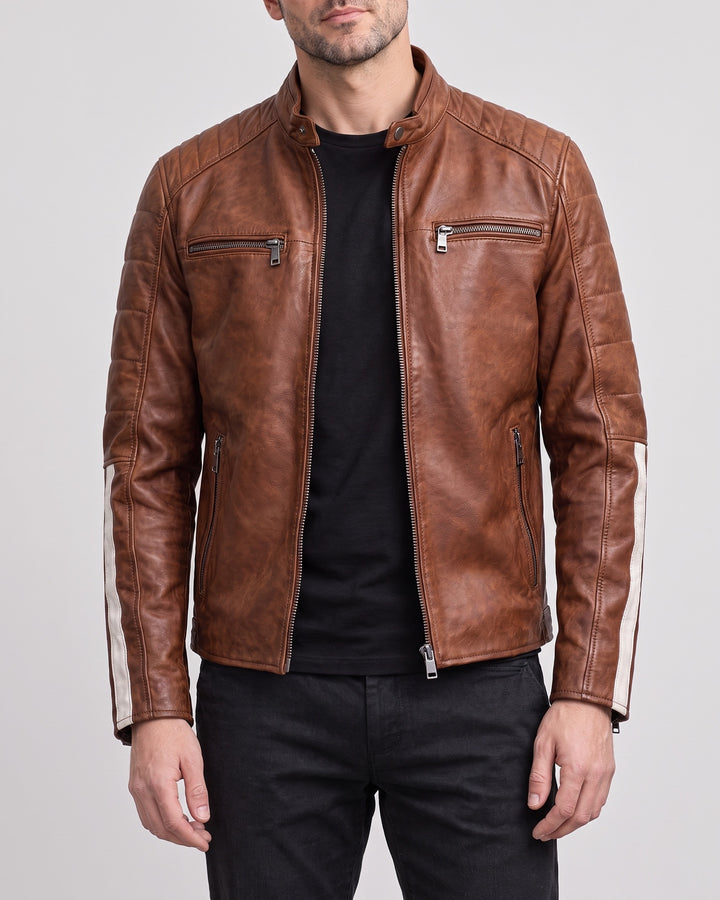 Men's Hank Vintage Striped Racer Jacket — Brown on light gray background