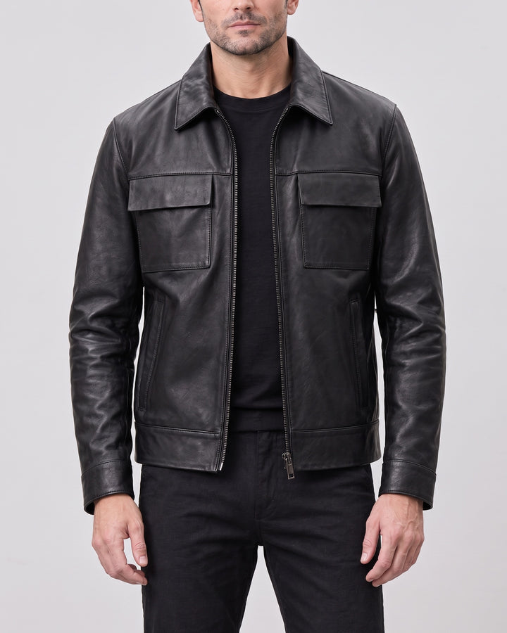 Men's Hendrix Zip Shirt Jacket — Black on light gray background