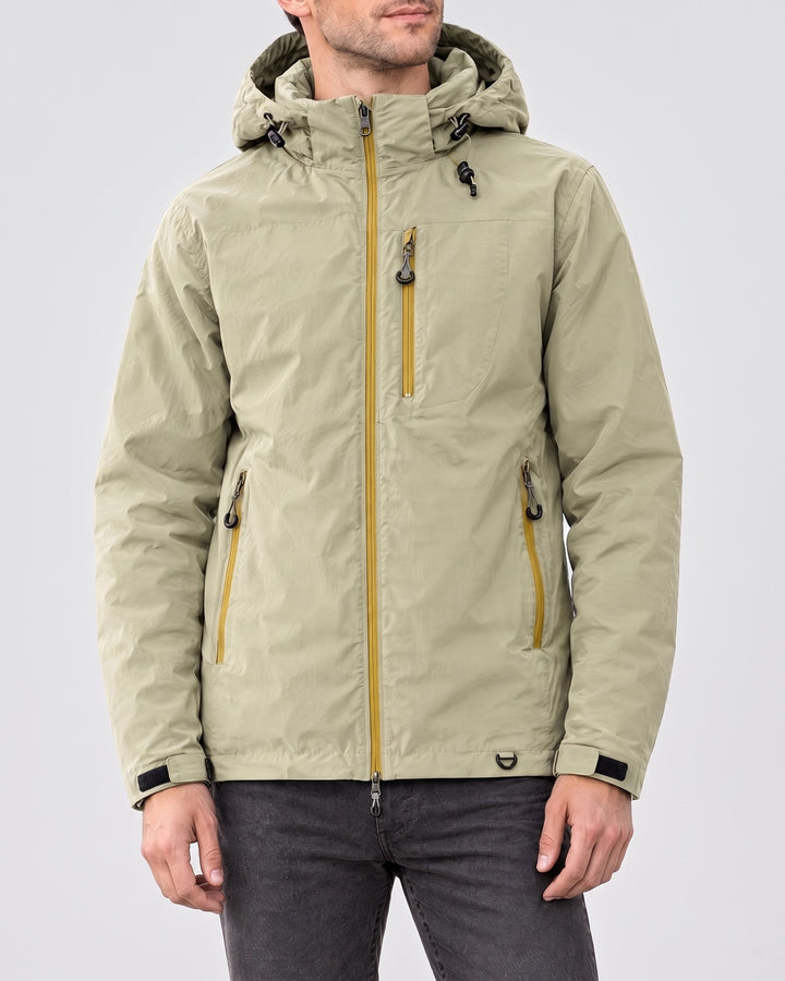 Men's Hooded Outdoor Jacket — Apricot, catalog studio image