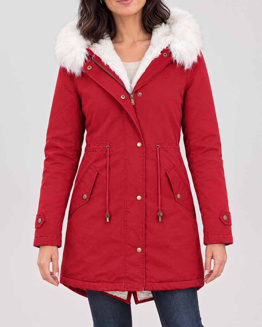 Women's Fleece-Lined Hooded Coat — Red, catalog studio image
