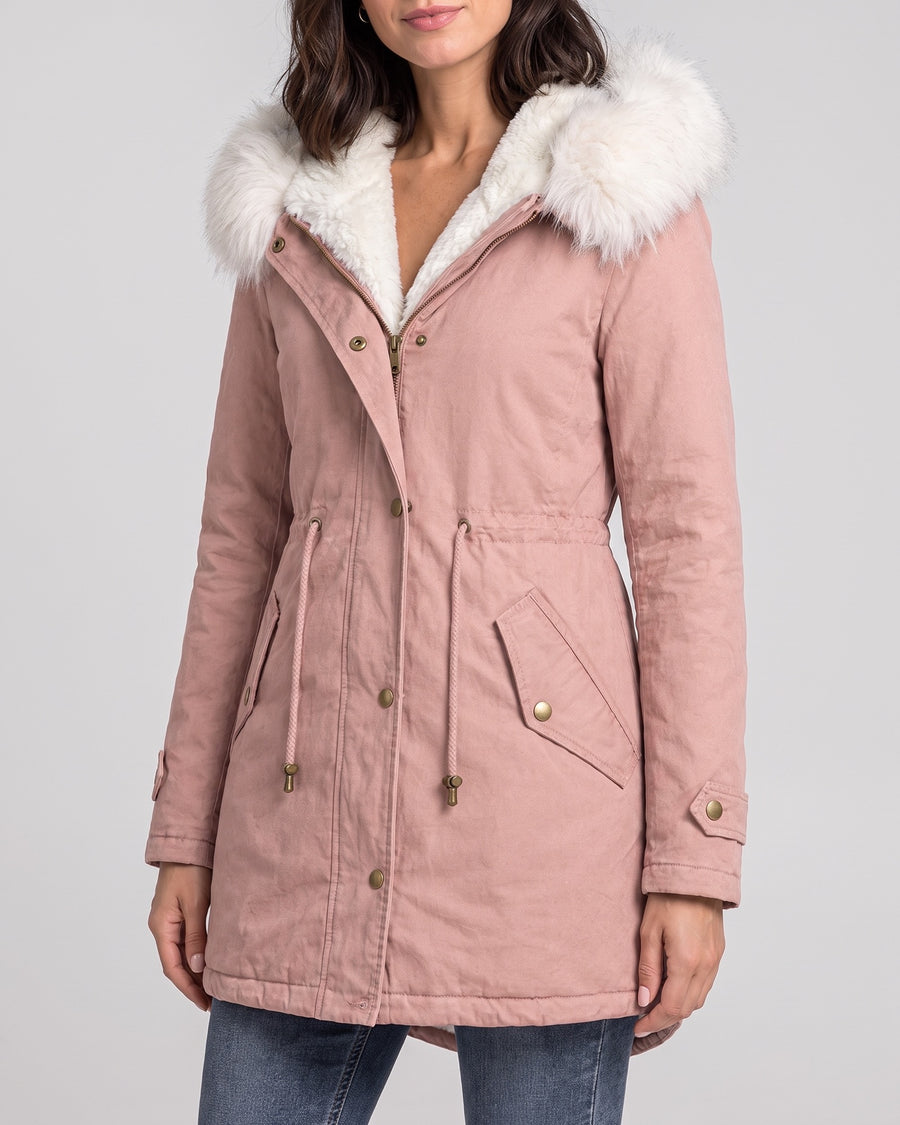 Women's Fleece-Lined Hooded Coat — Pink, catalog studio image