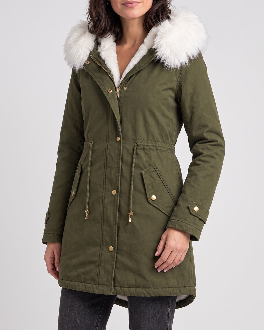 Women's Fleece-Lined Hooded Coat — Army Green, catalog studio image