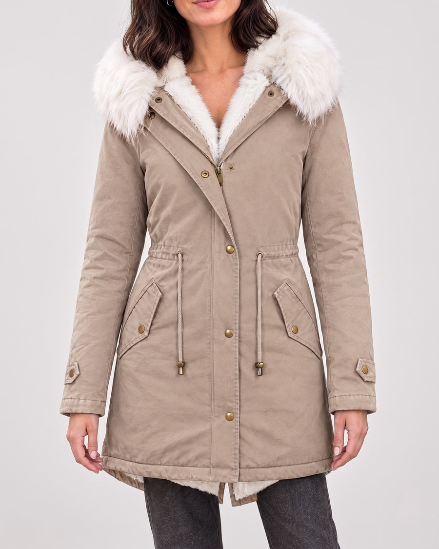 Women's Fleece-Lined Hooded Coat — Khaki, catalog studio image