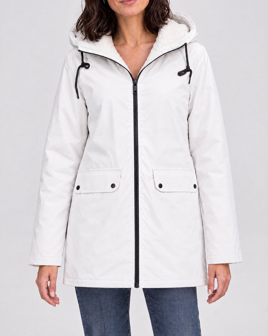 Women's Fleece-Lined Hooded Jacket — White, catalog studio image