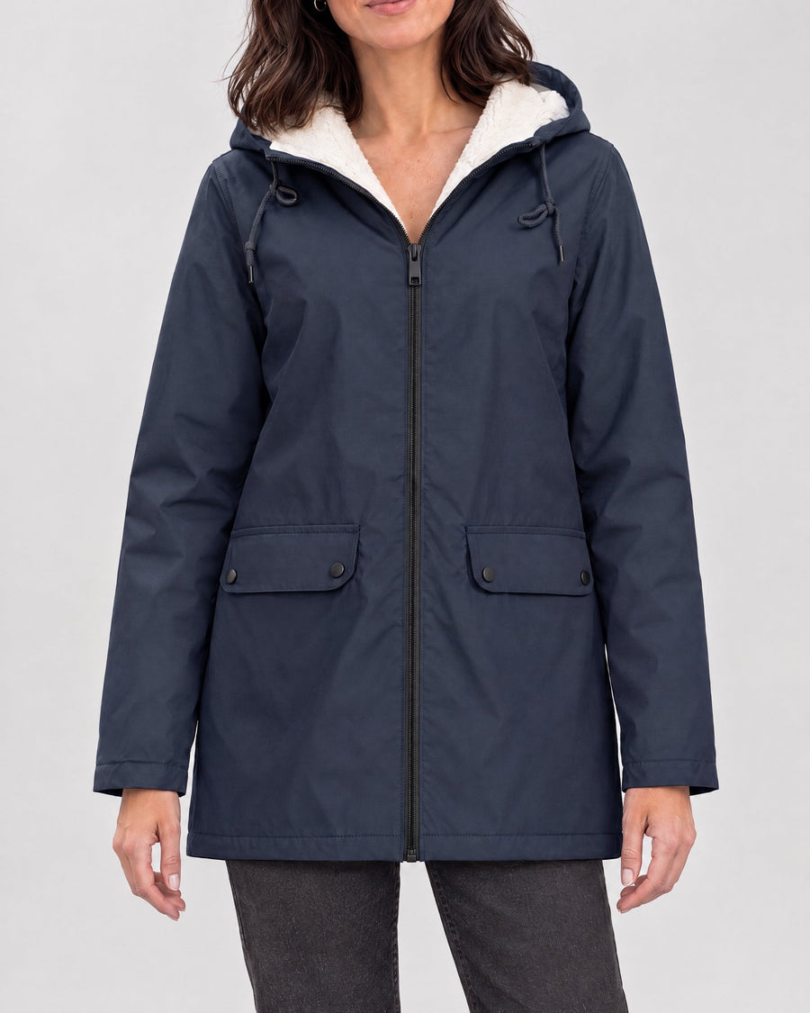 Women's Fleece-Lined Hooded Jacket — Navy, catalog studio image