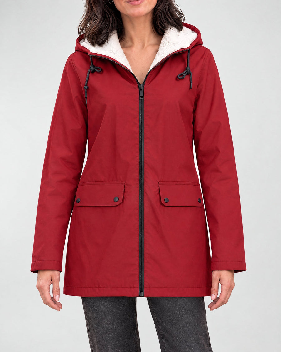 Women's Fleece-Lined Hooded Jacket — Red, catalog studio image
