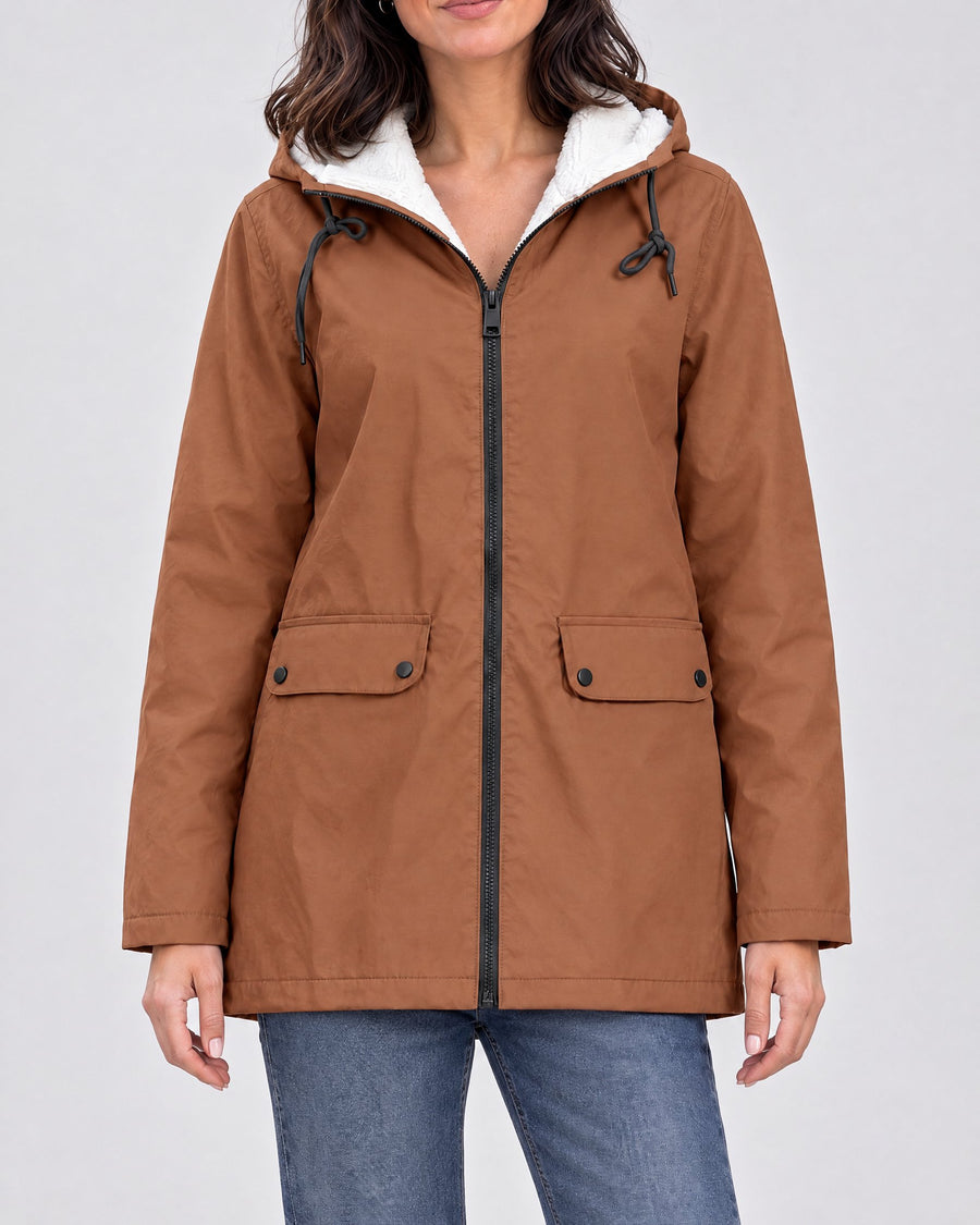 Women's Fleece-Lined Hooded Jacket — Coffee, catalog studio image