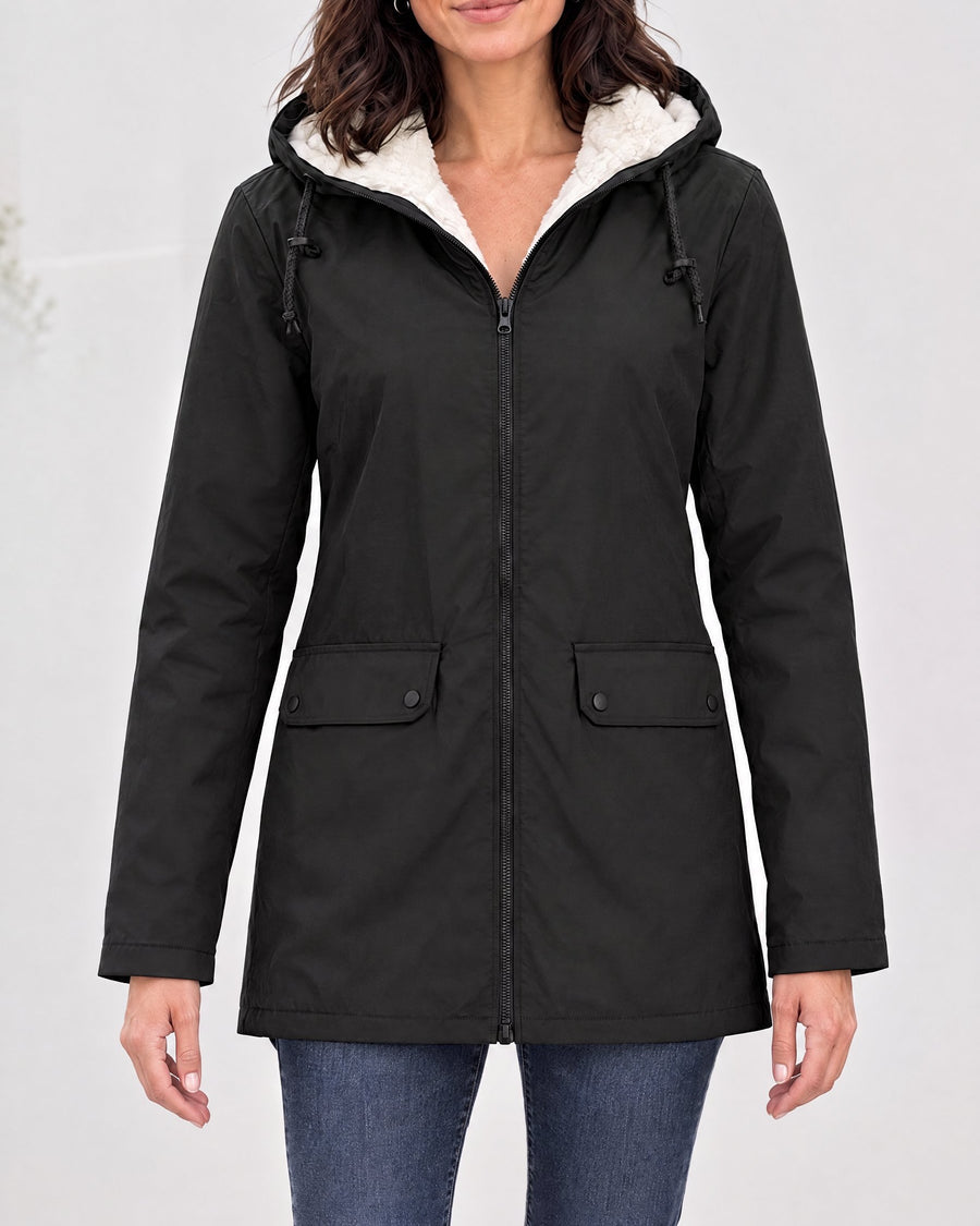 Women's Fleece-Lined Hooded Jacket — Black, catalog studio image