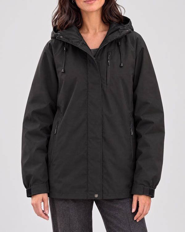 Women's Hooded Outdoor Jacket — Black, catalog studio image