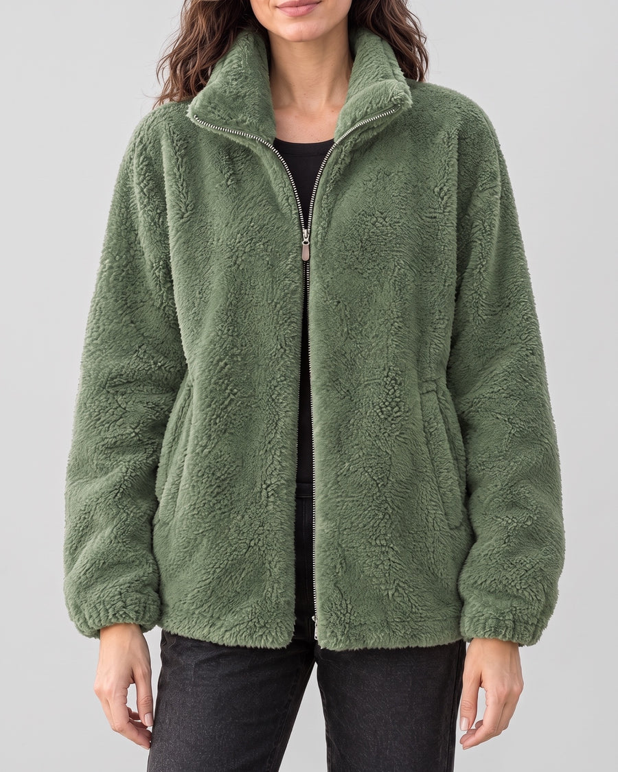 Women's Stand-Collar Fleece Jacket — Green, catalog studio image