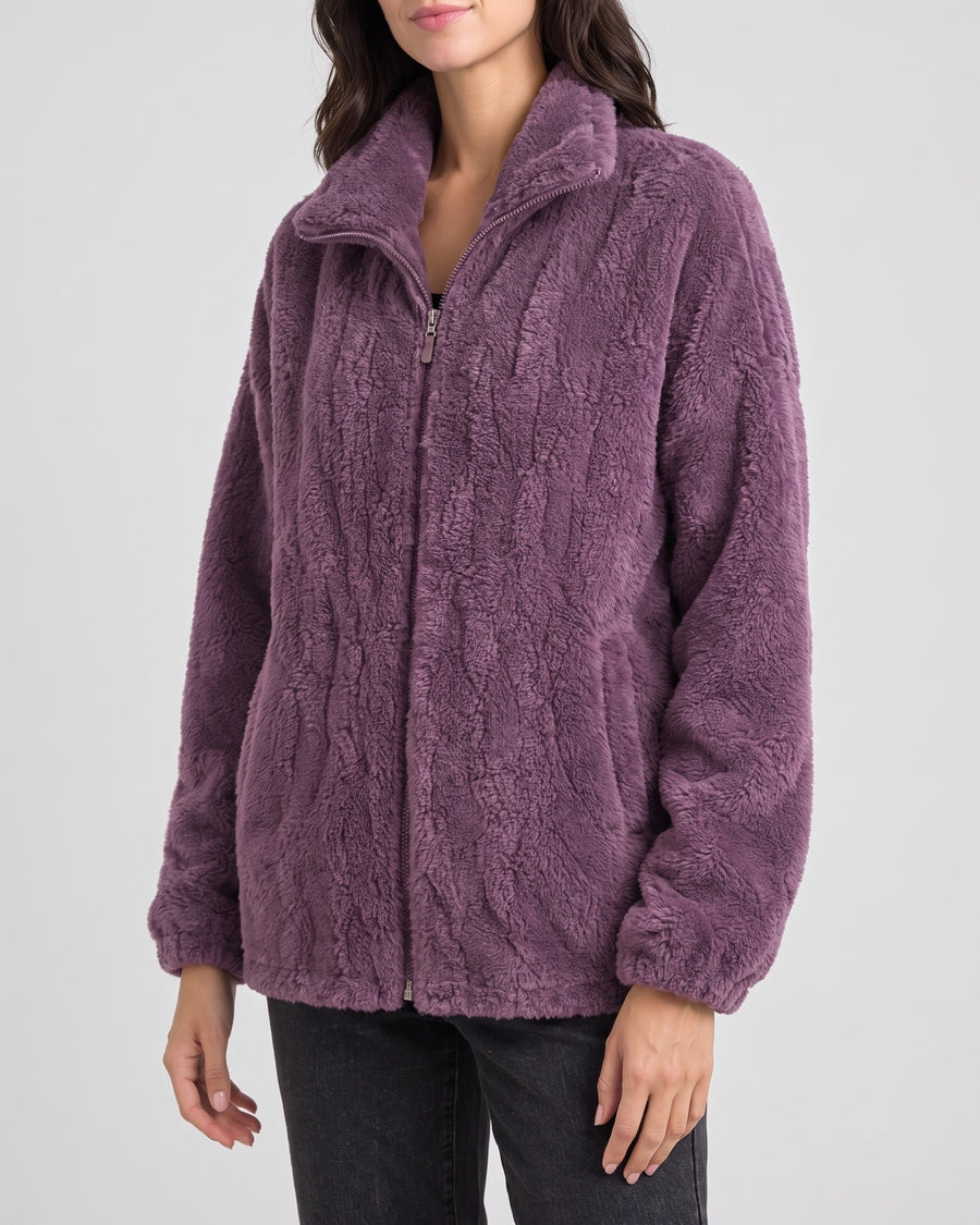 Women's Stand-Collar Fleece Jacket — Purple, catalog studio image