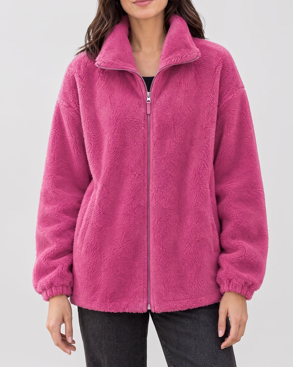 Women's Stand-Collar Fleece Jacket — Rose, catalog studio image