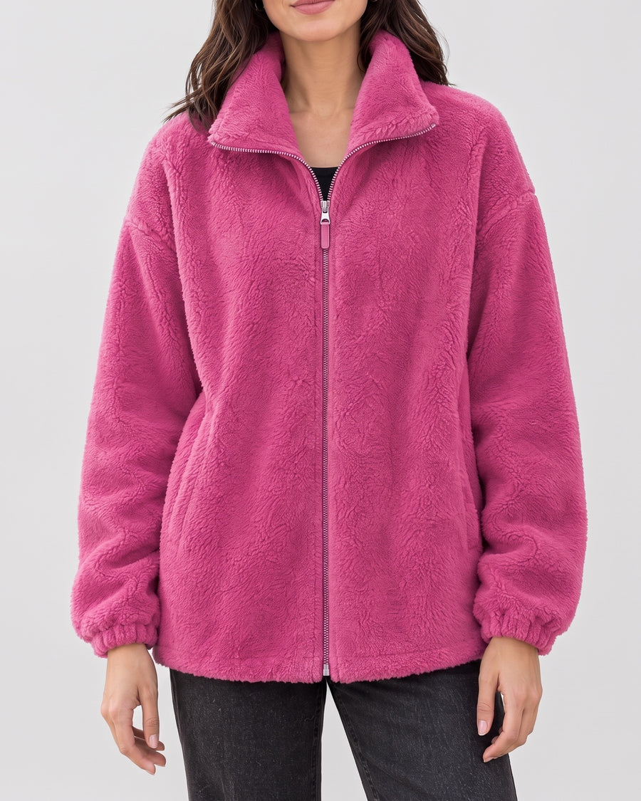 Women's Stand-Collar Fleece Jacket — Rose, catalog studio image