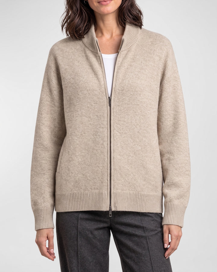 Women's Stand-Collar Wool Cardigan — Beige, catalog studio image
