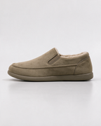 Khaki plush-lined slip-on shoes — side profile
