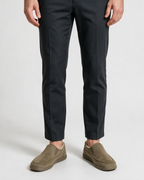 Khaki plush-lined slip-on shoes — worn with trousers