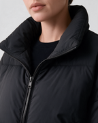 Women's Black padded jacket, stand collar and zipper detail