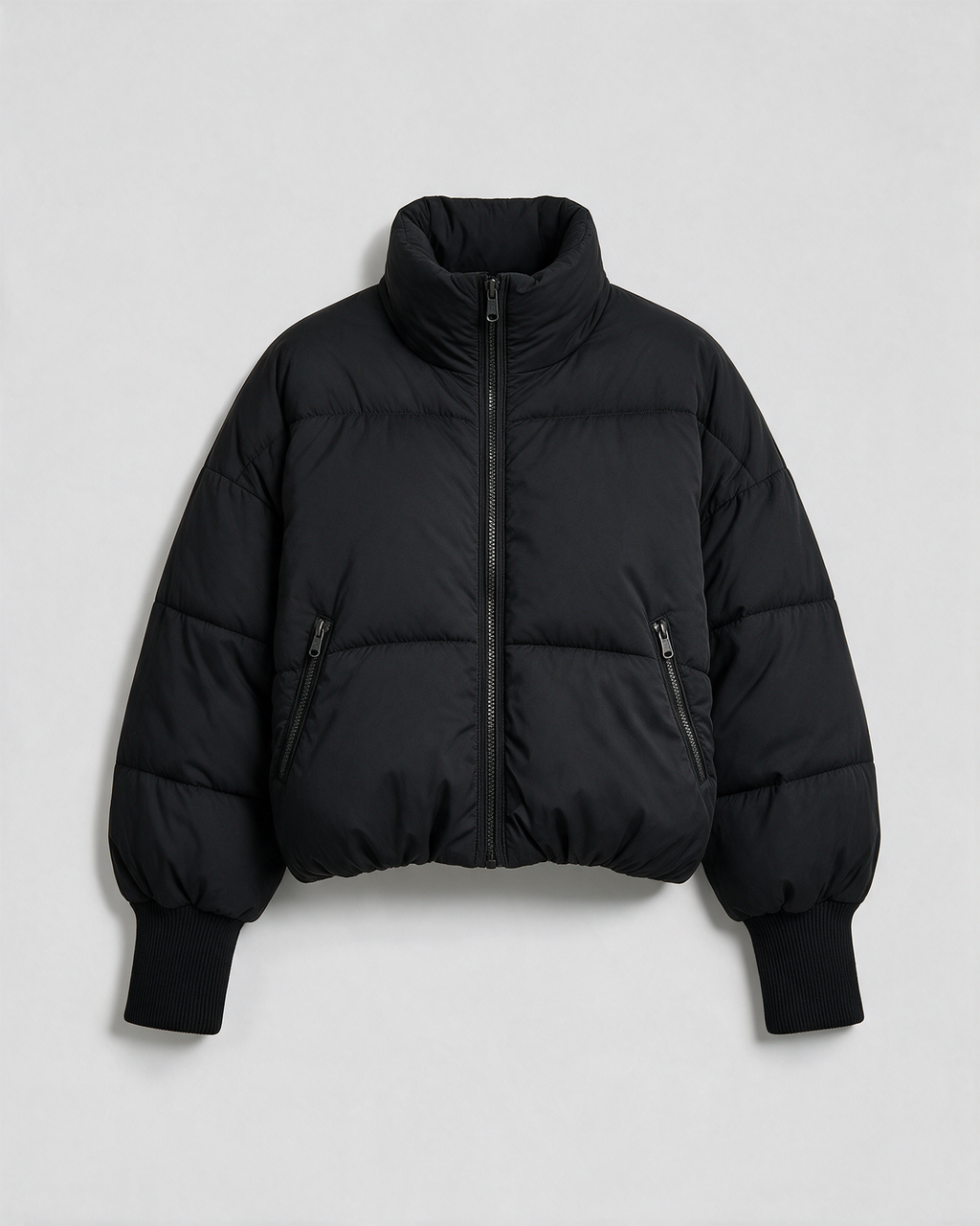 Black quilted jacket front view