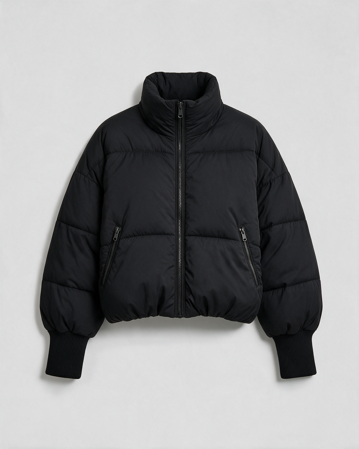 Black quilted jacket front view