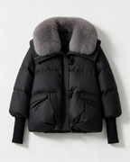 Black fur-collar puffer jacket front