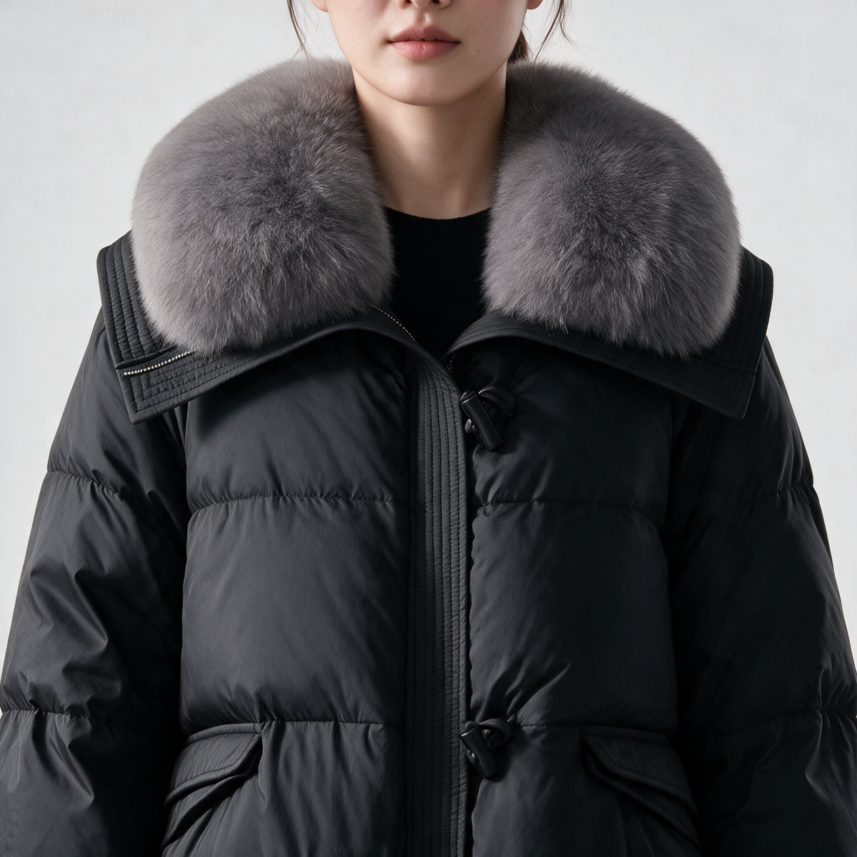 Black jacket soft collar detail