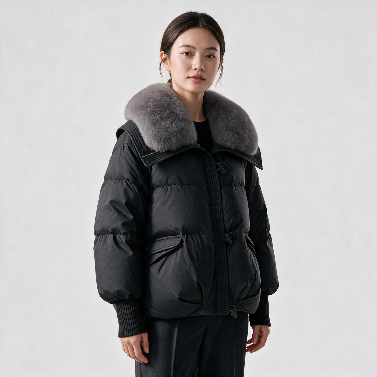 Black jacket relaxed three-quarter shape