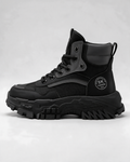 Black mesh-panel lace-up boot — hero