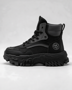Black mesh-panel lace-up boot — hero