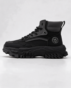 Black mesh-panel lace-up boot — side profile