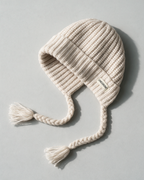 Women's knit earflap hat with braided ties — Off-White, product-only view